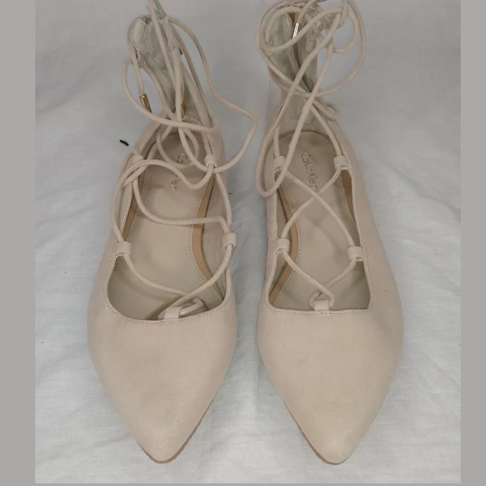Calvin Klein Suede Harlin Flats LaceUp 9 M NWOB.